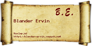 Blander Ervin névjegykártya